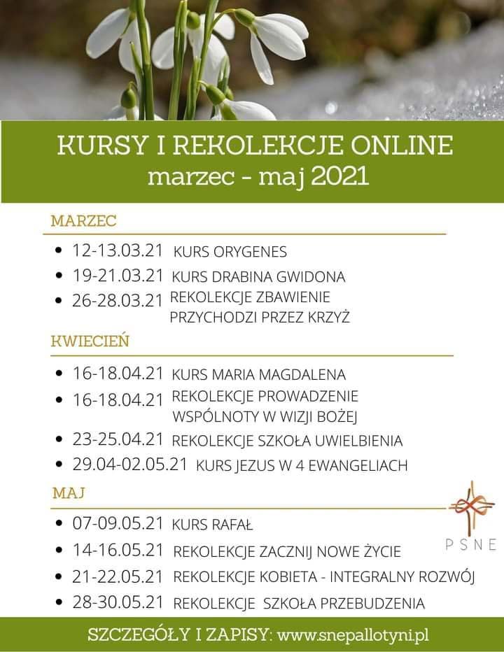 kursy i rekolekcje marzec maj 2021